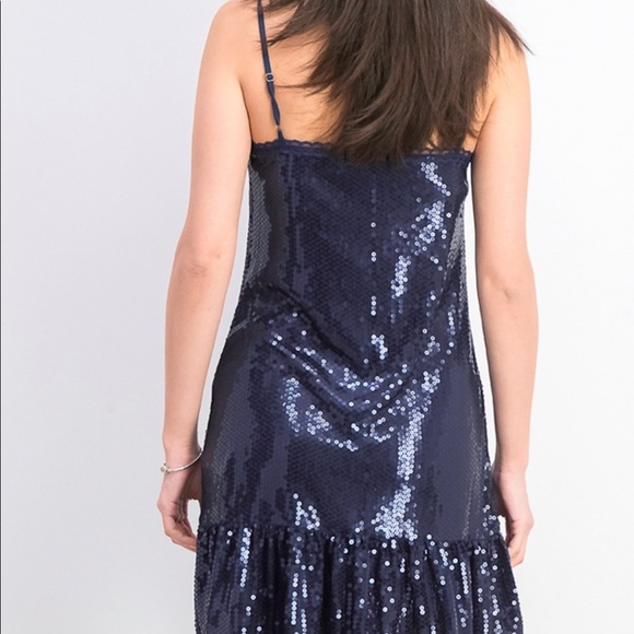 New with tags dark navy sequin slip dress by Michael Kors. - Picture 2 of 5